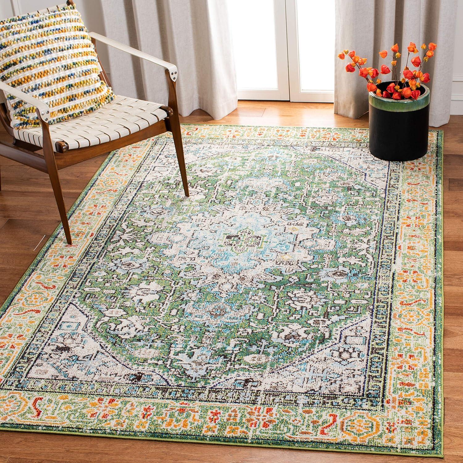 image:imageSAFAVIEH Madison Collection Area Rug 53 x 76 Cream amp Blue Boho Distressed Medallion Design NonShedding amp Easy Care Ideal for High Traffic Areas in Living Room Bedroom MAD474BGreenTurquoise