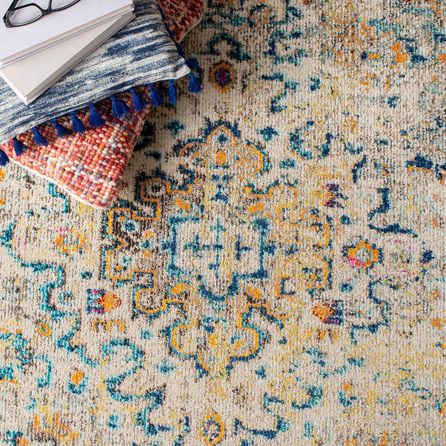 image:imageSAFAVIEH Madison Collection Area Rug 53 x 76 Cream amp Blue Boho Distressed Medallion Design NonShedding amp Easy Care Ideal for High Traffic Areas in Living Room Bedroom MAD474BGreyGold