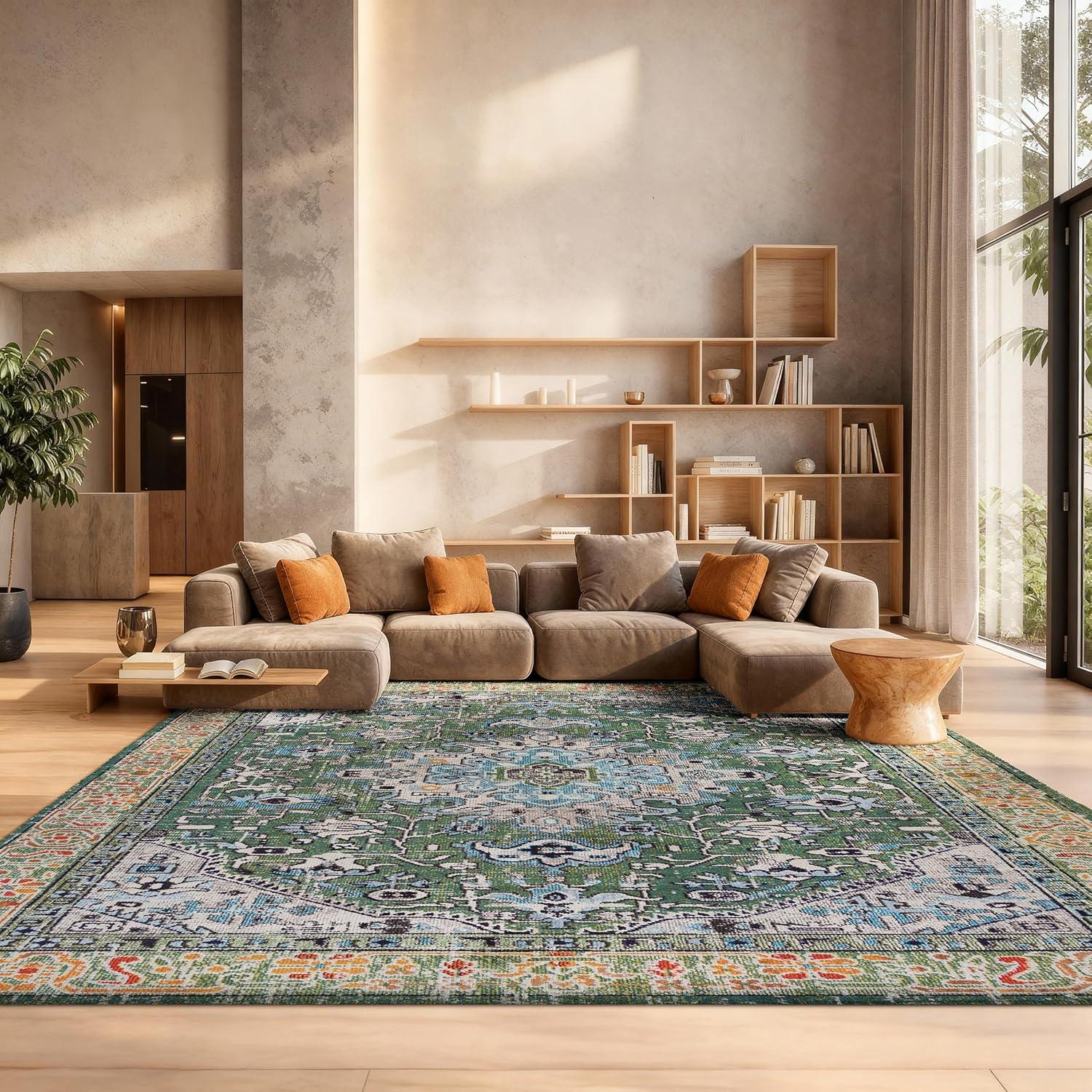 image:imageSAFAVIEH Madison Collection Area Rug 53 x 76 Cream amp Blue Boho Distressed Medallion Design NonShedding amp Easy Care Ideal for High Traffic Areas in Living Room Bedroom MAD474BGreenTurquoise