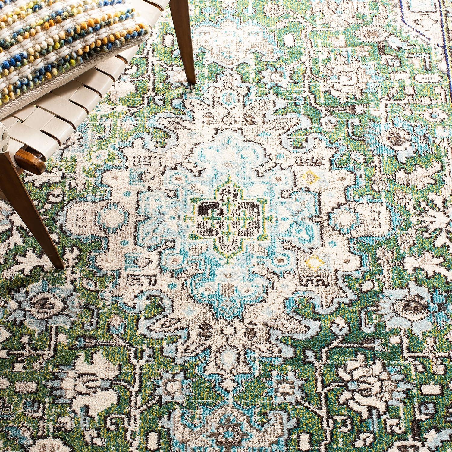 image:imageSAFAVIEH Madison Collection Area Rug 53 x 76 Cream amp Blue Boho Distressed Medallion Design NonShedding amp Easy Care Ideal for High Traffic Areas in Living Room Bedroom MAD474BGreenTurquoise