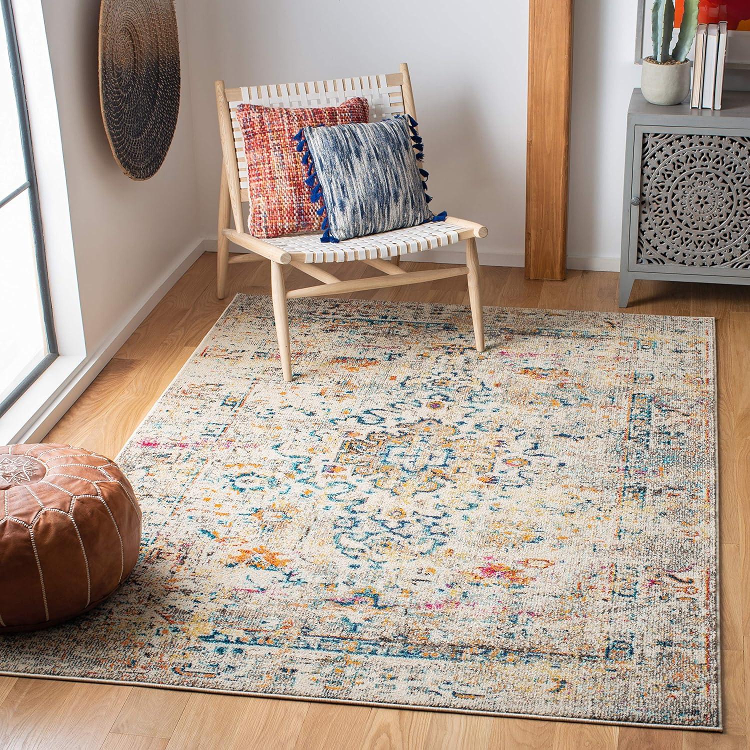 image:imageSAFAVIEH Madison Collection Area Rug 53 x 76 Cream amp Blue Boho Distressed Medallion Design NonShedding amp Easy Care Ideal for High Traffic Areas in Living Room Bedroom MAD474BGreyGold