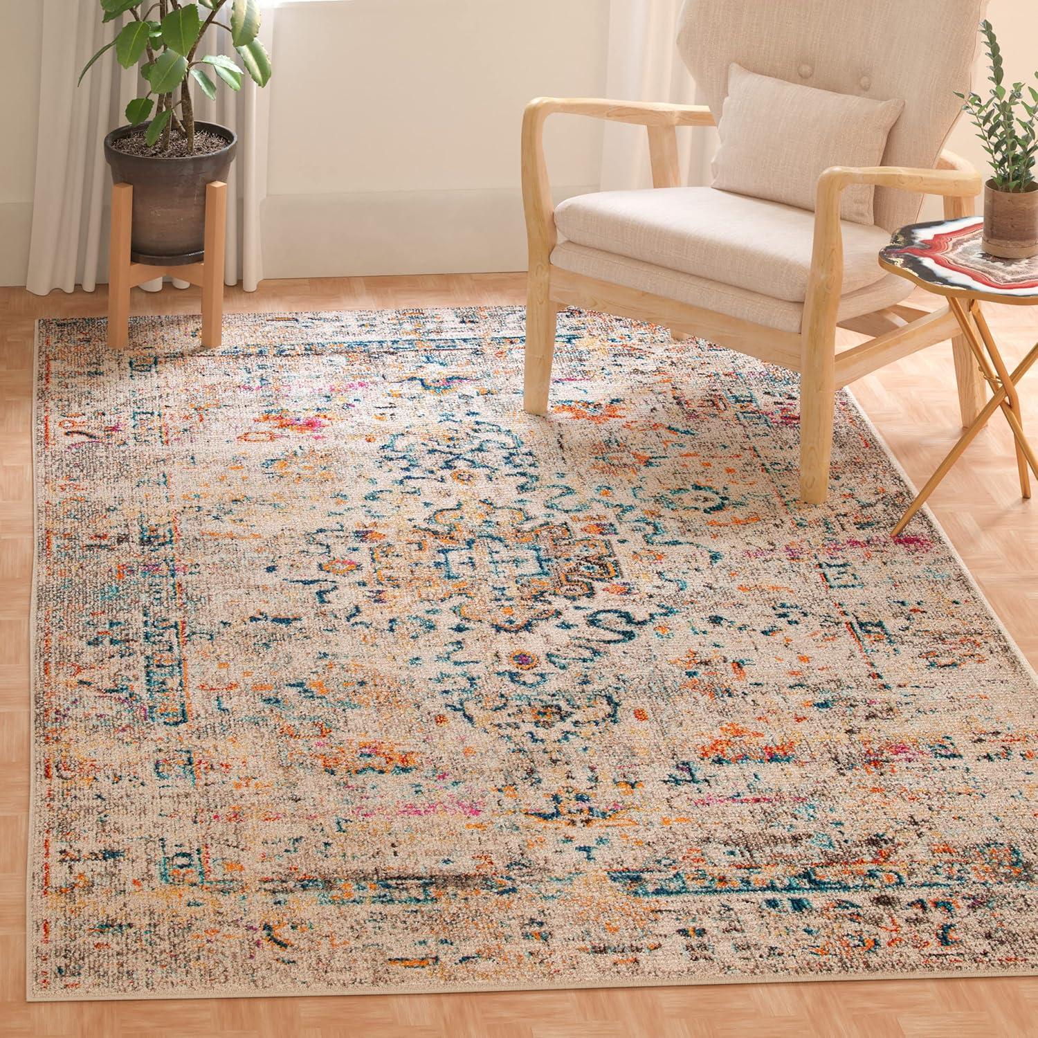 image:imageSAFAVIEH Madison Collection Area Rug 53 x 76 Cream amp Blue Boho Distressed Medallion Design NonShedding amp Easy Care Ideal for High Traffic Areas in Living Room Bedroom MAD474BGreyGold
