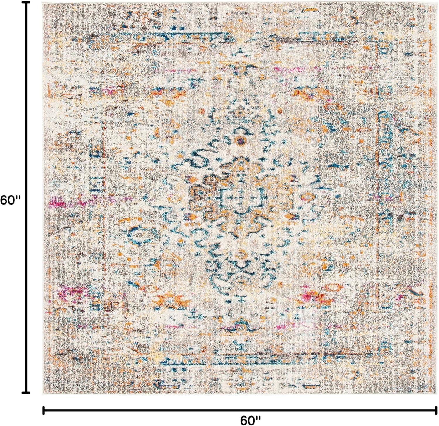 image:imageSAFAVIEH Madison Collection Area Rug 53 x 76 Cream amp Blue Boho Distressed Medallion Design NonShedding amp Easy Care Ideal for High Traffic Areas in Living Room Bedroom MAD474BGreyGold