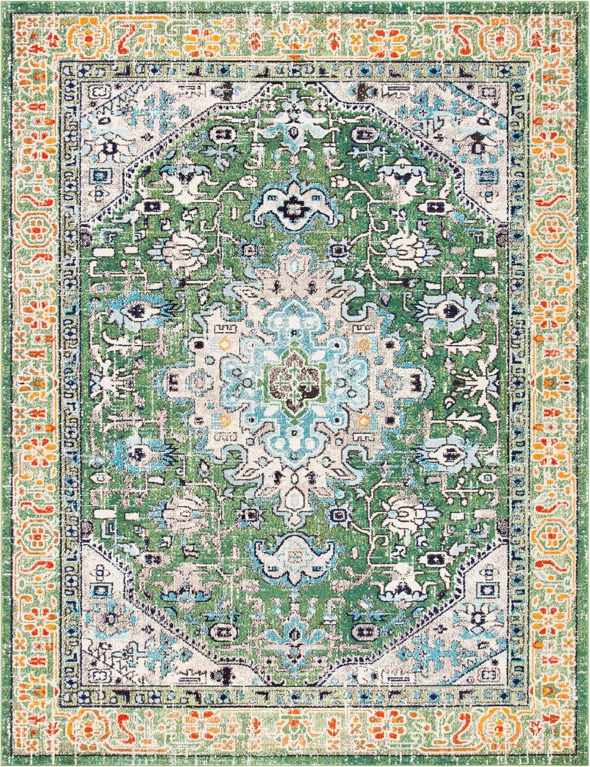 image:imageSAFAVIEH Madison Collection Area Rug 53 x 76 Cream amp Blue Boho Distressed Medallion Design NonShedding amp Easy Care Ideal for High Traffic Areas in Living Room Bedroom MAD474BGreenTurquoise