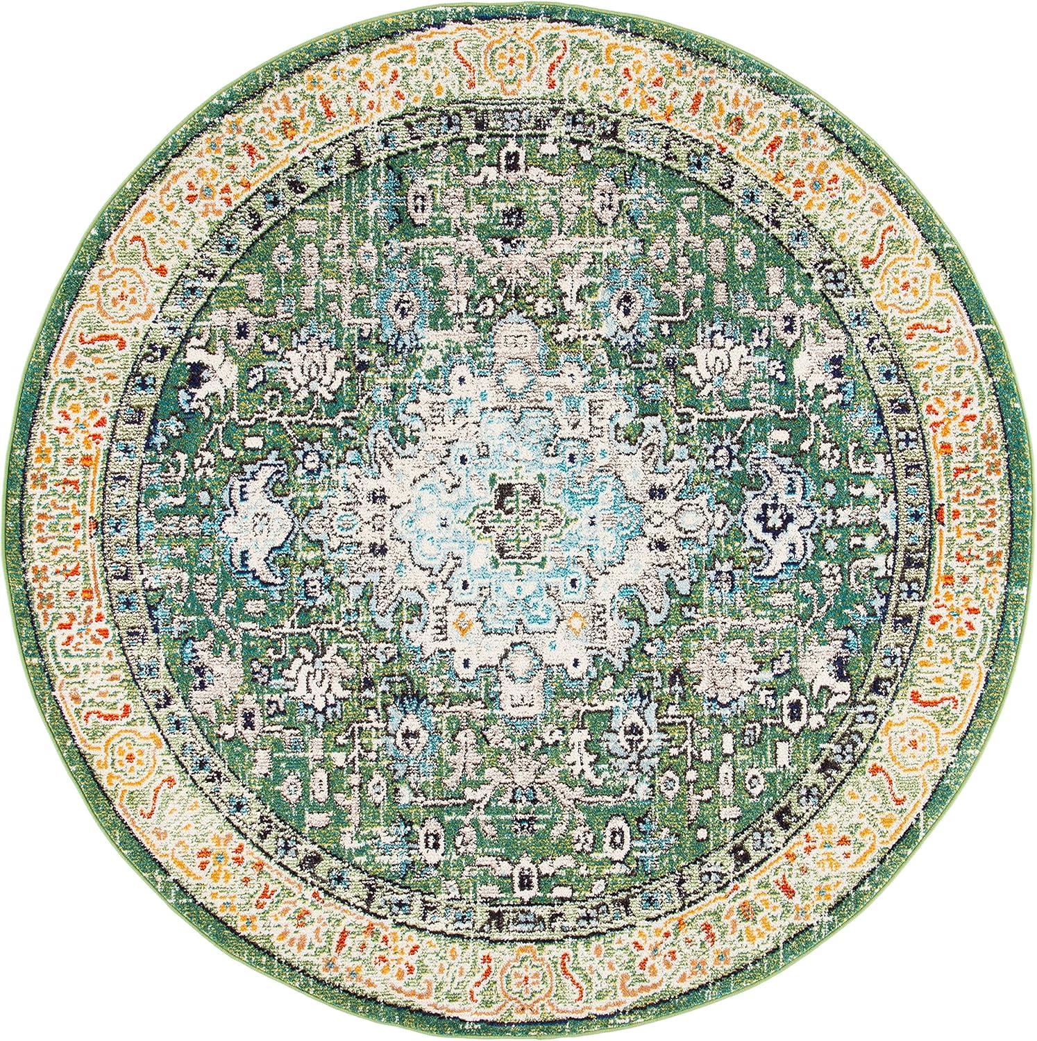 image:imageSAFAVIEH Madison Collection Area Rug 53 x 76 Cream amp Blue Boho Distressed Medallion Design NonShedding amp Easy Care Ideal for High Traffic Areas in Living Room Bedroom MAD474BGreenTurquoise