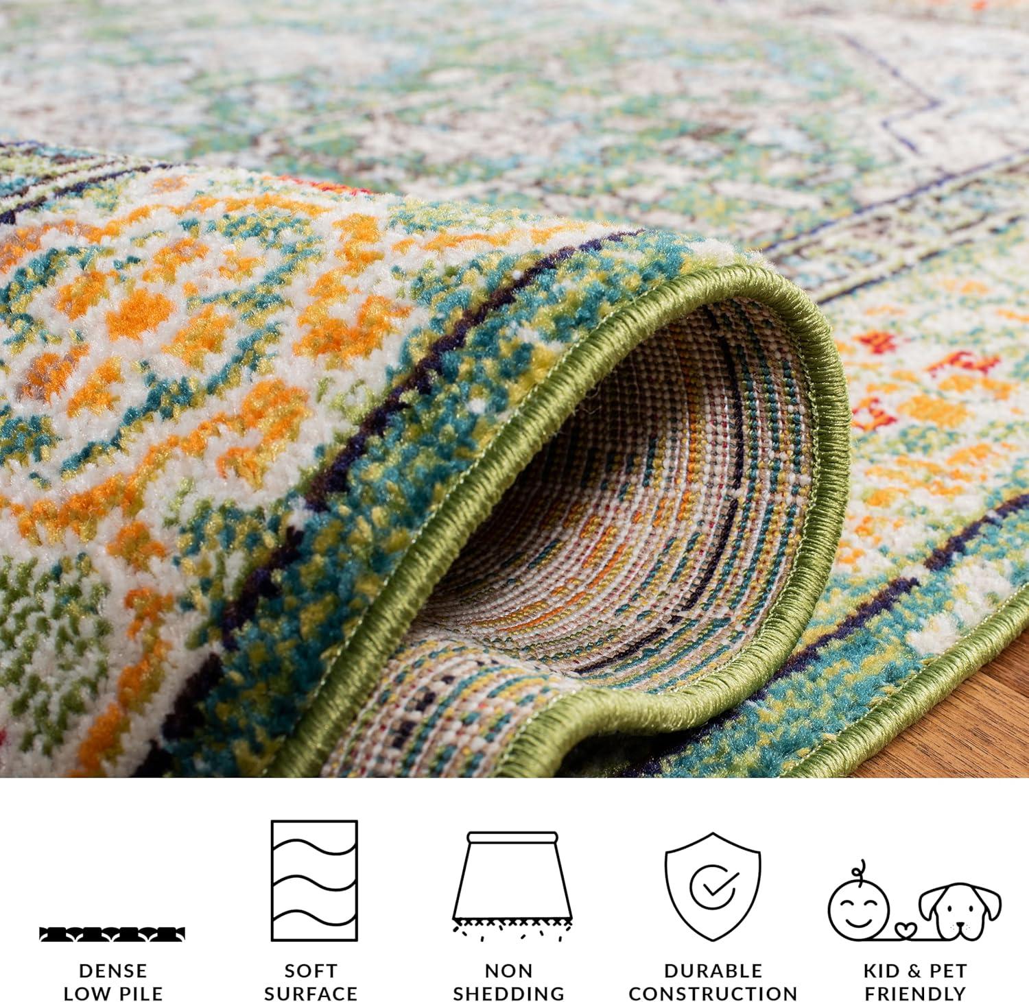 image:imageSAFAVIEH Madison Collection Area Rug 53 x 76 Cream amp Blue Boho Distressed Medallion Design NonShedding amp Easy Care Ideal for High Traffic Areas in Living Room Bedroom MAD474BGreenTurquoise