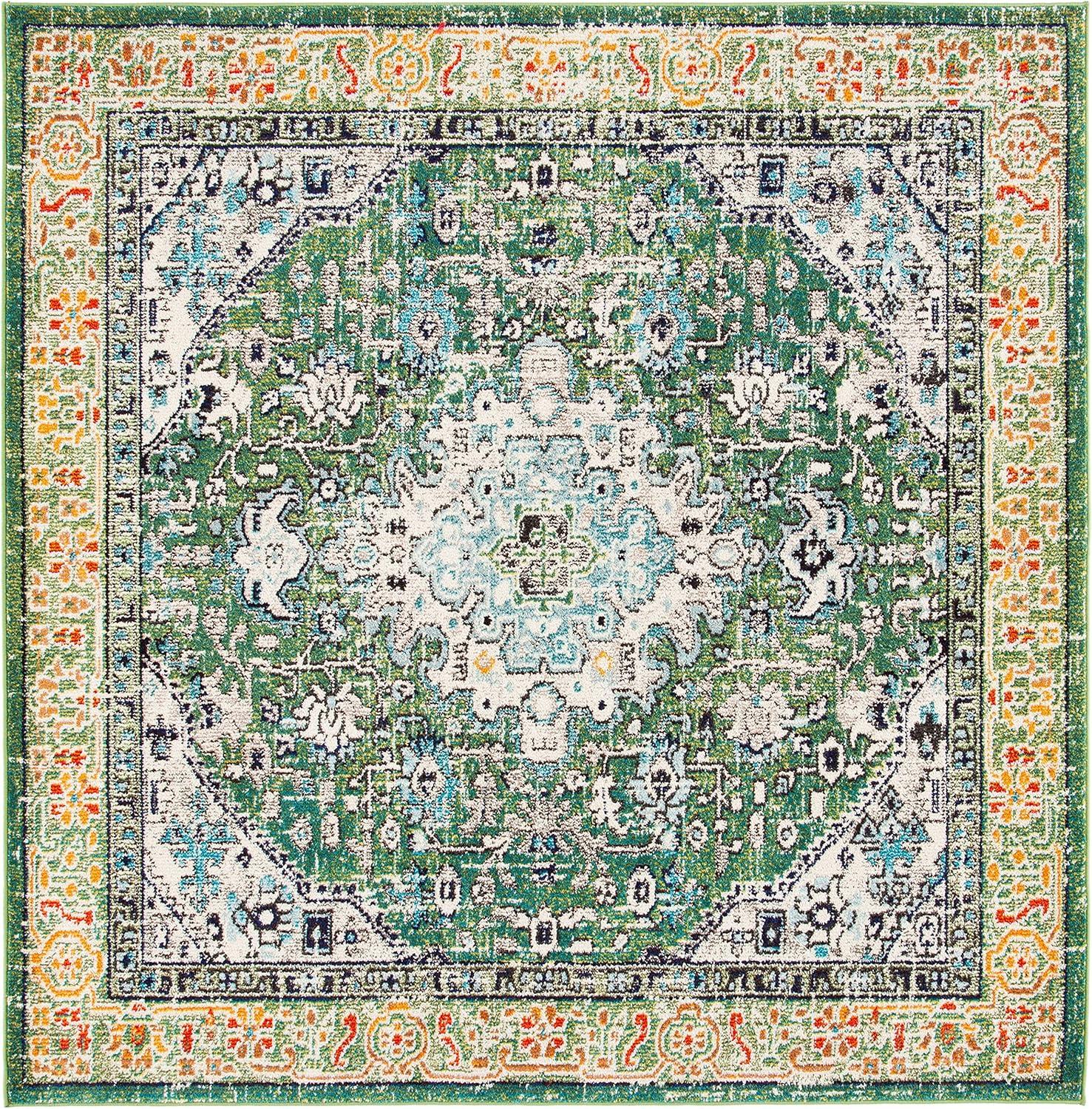 image:imageSAFAVIEH Madison Collection Area Rug 53 x 76 Cream amp Blue Boho Distressed Medallion Design NonShedding amp Easy Care Ideal for High Traffic Areas in Living Room Bedroom MAD474BGreenTurquoise