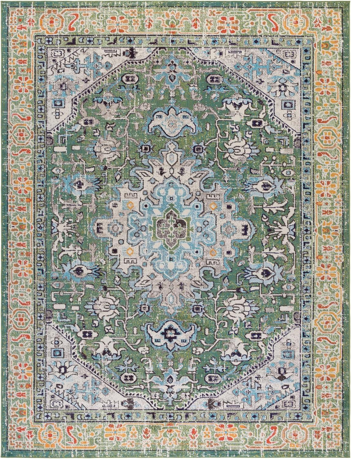 image:imageSAFAVIEH Madison Collection Area Rug 53 x 76 Cream amp Blue Boho Distressed Medallion Design NonShedding amp Easy Care Ideal for High Traffic Areas in Living Room Bedroom MAD474BGreenTurquoise