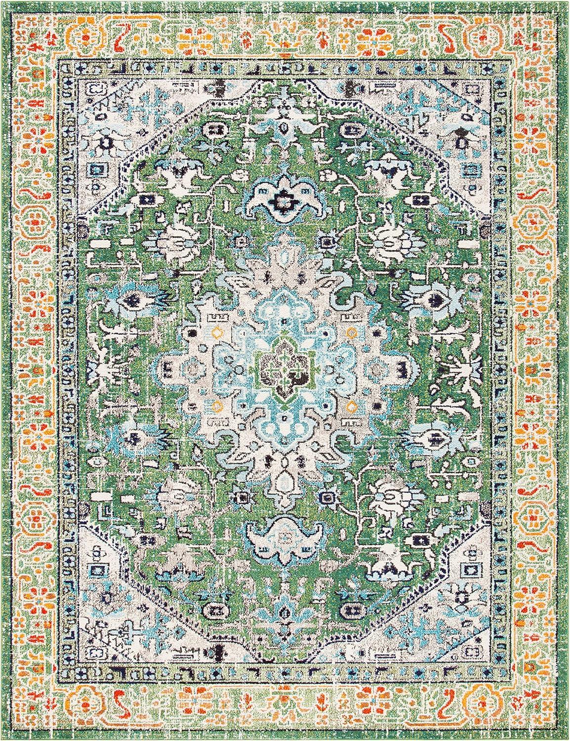 image:imageSAFAVIEH Madison Collection Area Rug 53 x 76 Cream amp Blue Boho Distressed Medallion Design NonShedding amp Easy Care Ideal for High Traffic Areas in Living Room Bedroom MAD474BGreenTurquoise