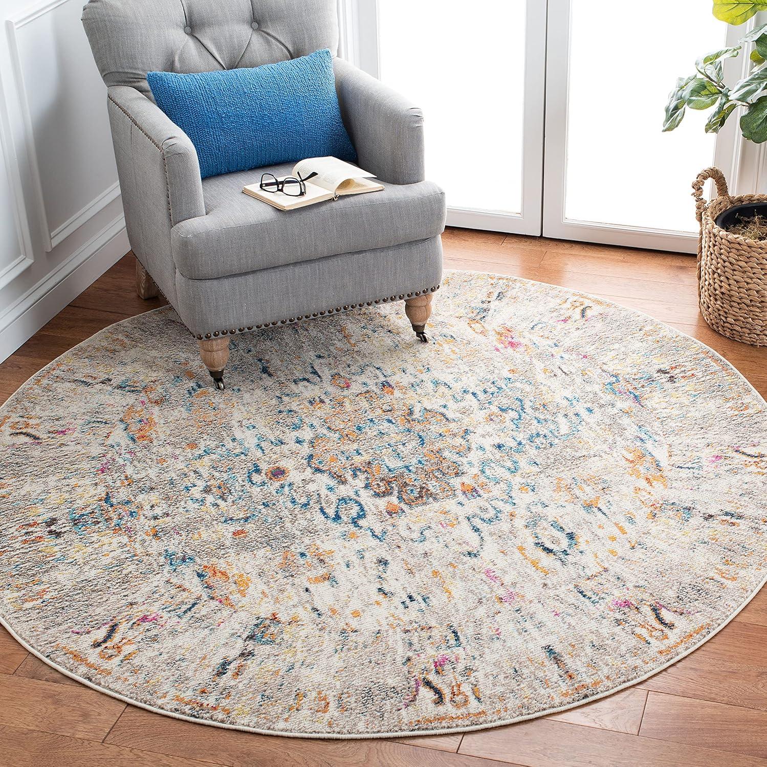 image:imageSAFAVIEH Madison Collection Area Rug 53 x 76 Cream amp Blue Boho Distressed Medallion Design NonShedding amp Easy Care Ideal for High Traffic Areas in Living Room Bedroom MAD474BGreyGold
