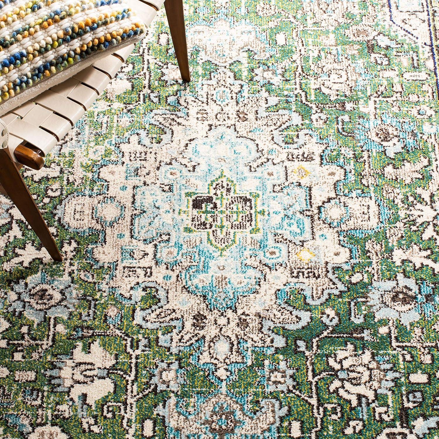 image:imageSAFAVIEH Madison Collection Area Rug 53 x 76 Cream amp Blue Boho Distressed Medallion Design NonShedding amp Easy Care Ideal for High Traffic Areas in Living Room Bedroom MAD474BGreenTurquoise