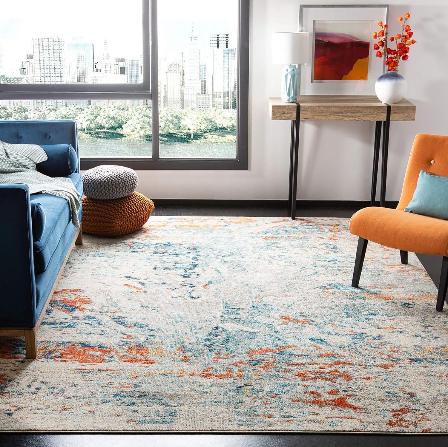 image:imageSAFAVIEH Madison Collection Area Rug 53 x 76 Cream amp Orange Modern Abstract Design NonShedding amp Easy Care Ideal for High Traffic Areas in Living Room Bedroom MAD478BCreamOrange