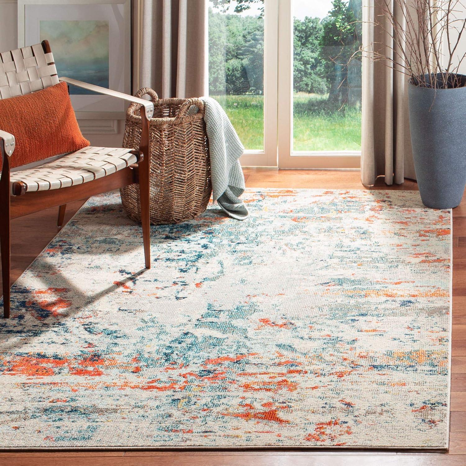 image:imageSAFAVIEH Madison Collection Area Rug 53 x 76 Cream amp Orange Modern Abstract Design NonShedding amp Easy Care Ideal for High Traffic Areas in Living Room Bedroom MAD478BCreamOrange