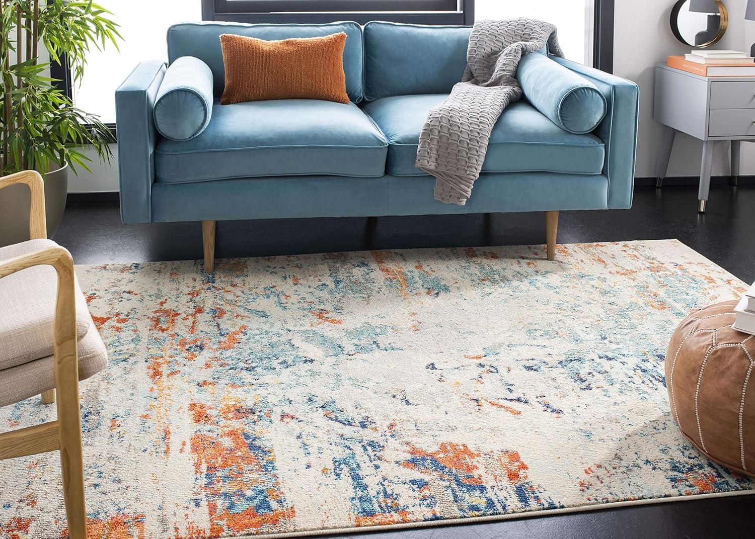 image:imageSAFAVIEH Madison Collection Area Rug 53 x 76 Cream amp Orange Modern Abstract Design NonShedding amp Easy Care Ideal for High Traffic Areas in Living Room Bedroom MAD478BCreamOrange