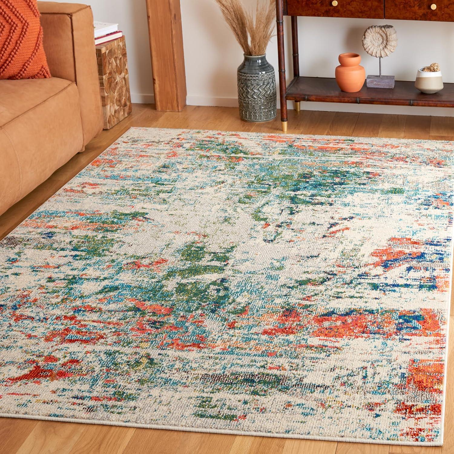image:imageSAFAVIEH Madison Collection Area Rug 53 x 76 Cream amp Orange Modern Abstract Design NonShedding amp Easy Care Ideal for High Traffic Areas in Living Room Bedroom MAD478BGreenRust