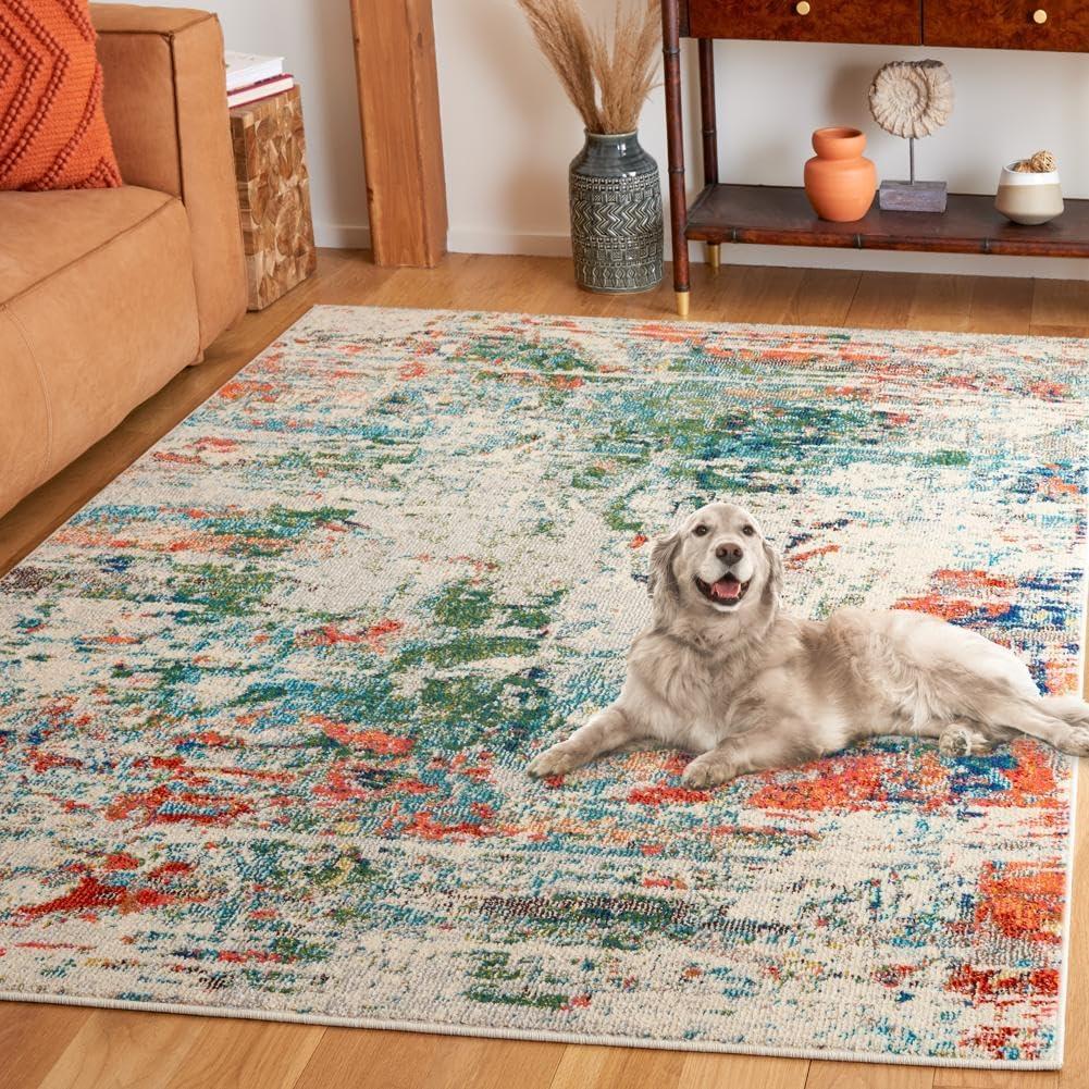 image:imageSAFAVIEH Madison Collection Area Rug 53 x 76 Cream amp Orange Modern Abstract Design NonShedding amp Easy Care Ideal for High Traffic Areas in Living Room Bedroom MAD478BGreenRust