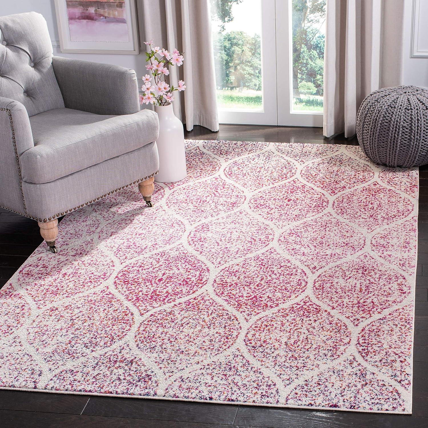 image:imageSAFAVIEH Madison Collection Area Rug 53 x 76 Creme amp Yellow Glam Ogee Trellis Distressed Design NonShedding amp Easy Care Ideal for High Traffic Areas in Living Room Bedroom MAD604CCreamFuchsia