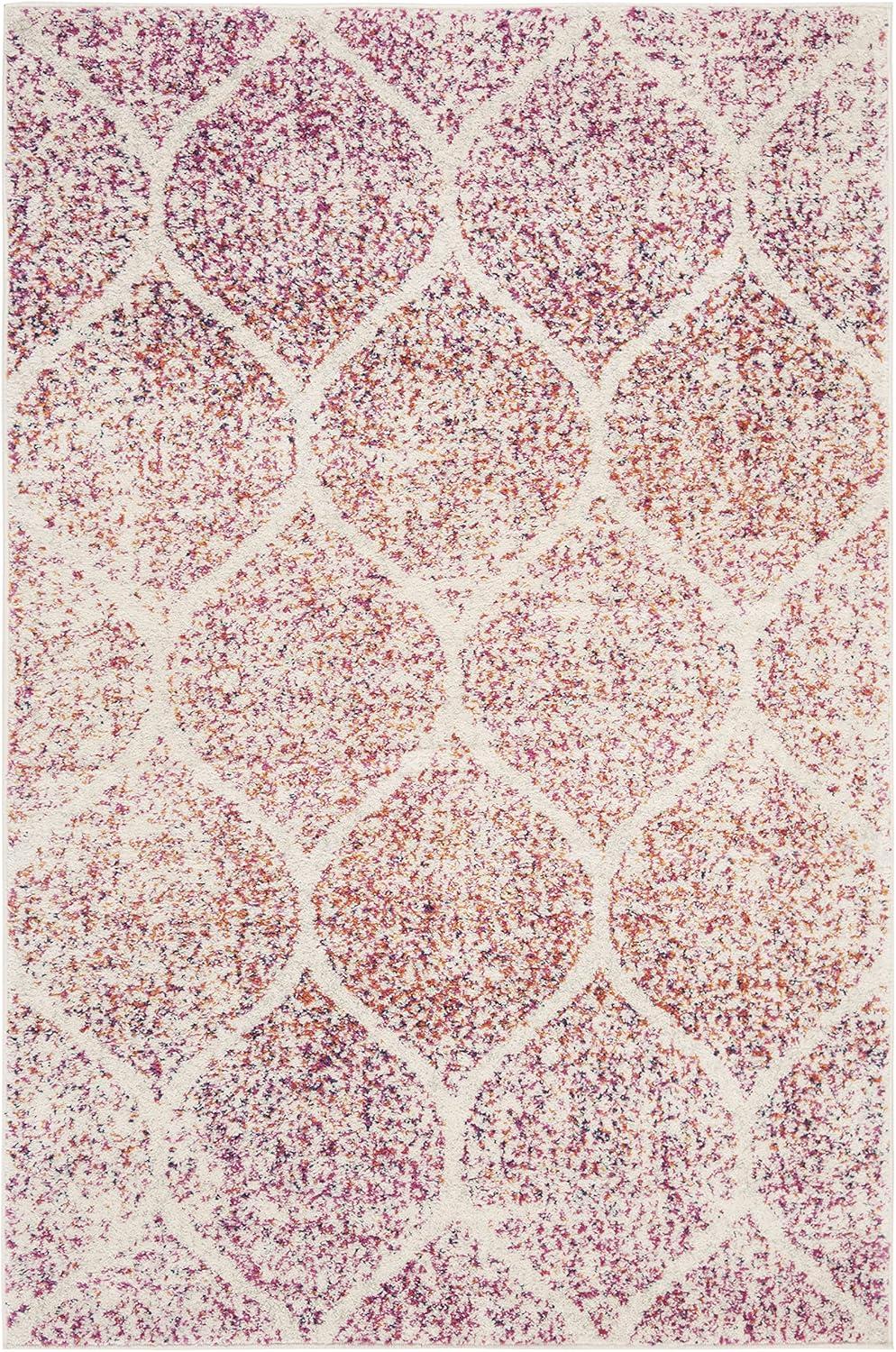 image:imageSAFAVIEH Madison Collection Area Rug 53 x 76 Creme amp Yellow Glam Ogee Trellis Distressed Design NonShedding amp Easy Care Ideal for High Traffic Areas in Living Room Bedroom MAD604CCreamFuchsia