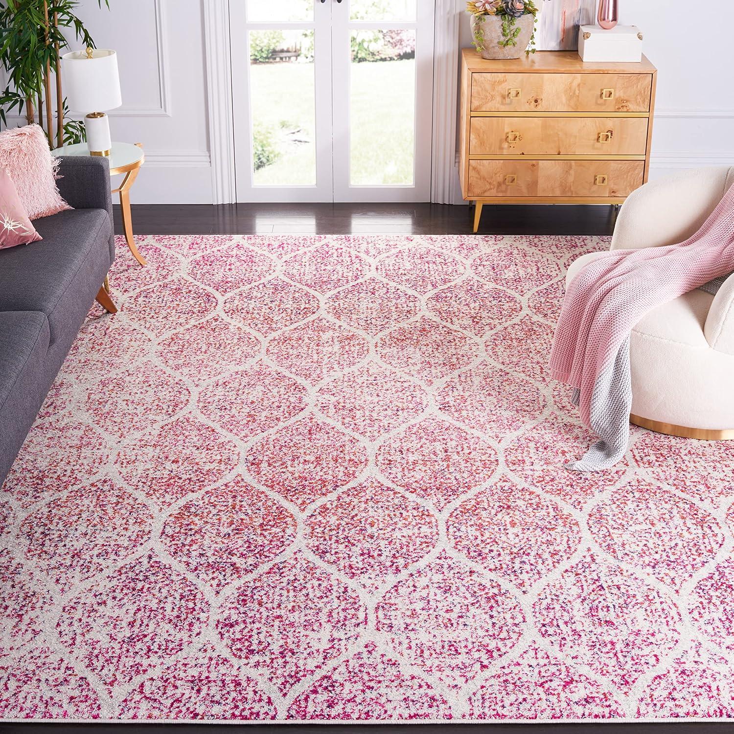 image:imageSAFAVIEH Madison Collection Area Rug 53 x 76 Creme amp Yellow Glam Ogee Trellis Distressed Design NonShedding amp Easy Care Ideal for High Traffic Areas in Living Room Bedroom MAD604CCreamFuchsia