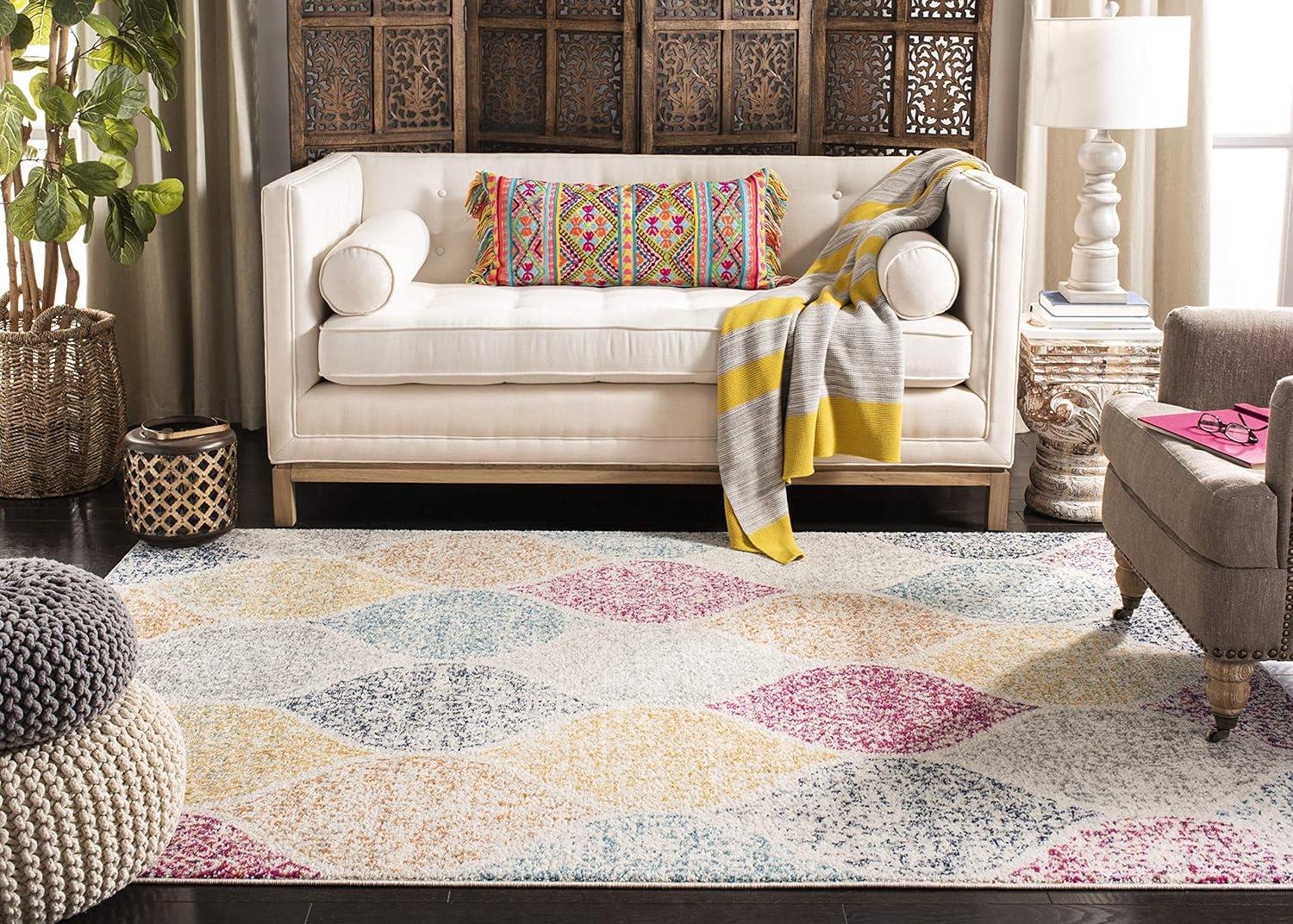 image:imageSAFAVIEH Madison Collection Area Rug 53 x 76 Creme amp Yellow Glam Ogee Trellis Distressed Design NonShedding amp Easy Care Ideal for High Traffic Areas in Living Room Bedroom MAD604CCremeYellow