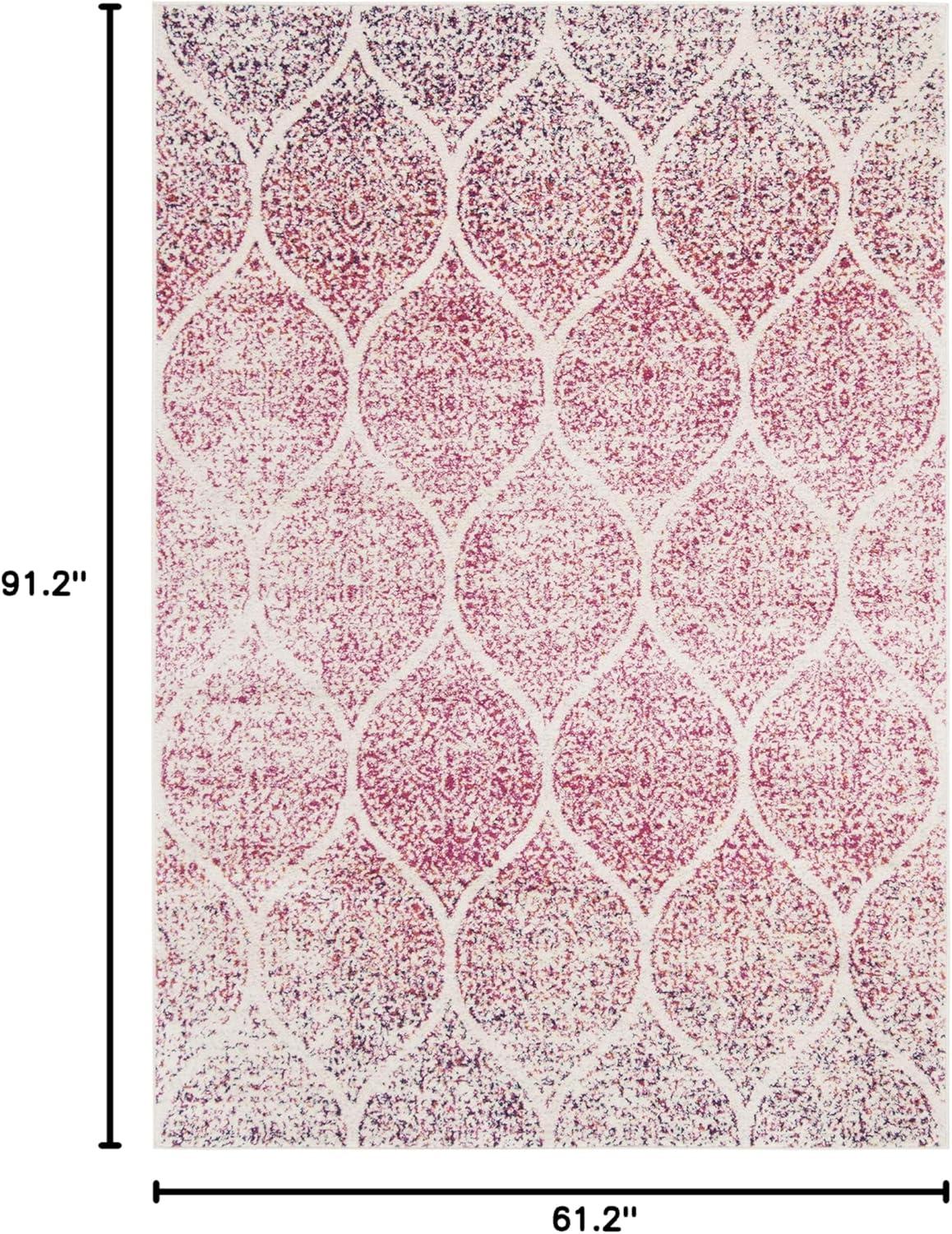 image:imageSAFAVIEH Madison Collection Area Rug 53 x 76 Creme amp Yellow Glam Ogee Trellis Distressed Design NonShedding amp Easy Care Ideal for High Traffic Areas in Living Room Bedroom MAD604CCreamFuchsia
