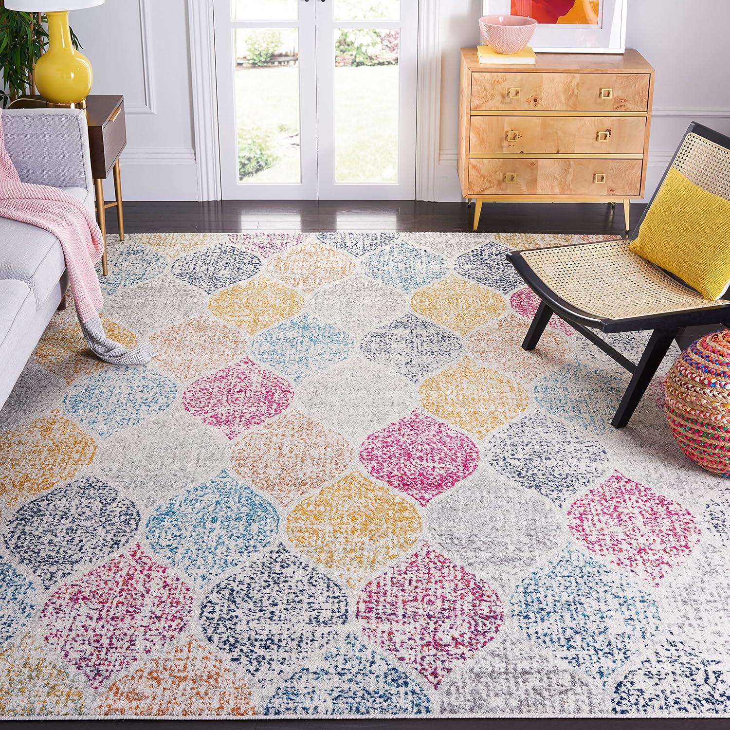 image:imageSAFAVIEH Madison Collection Area Rug 53 x 76 Creme amp Yellow Glam Ogee Trellis Distressed Design NonShedding amp Easy Care Ideal for High Traffic Areas in Living Room Bedroom MAD604CCremeYellow