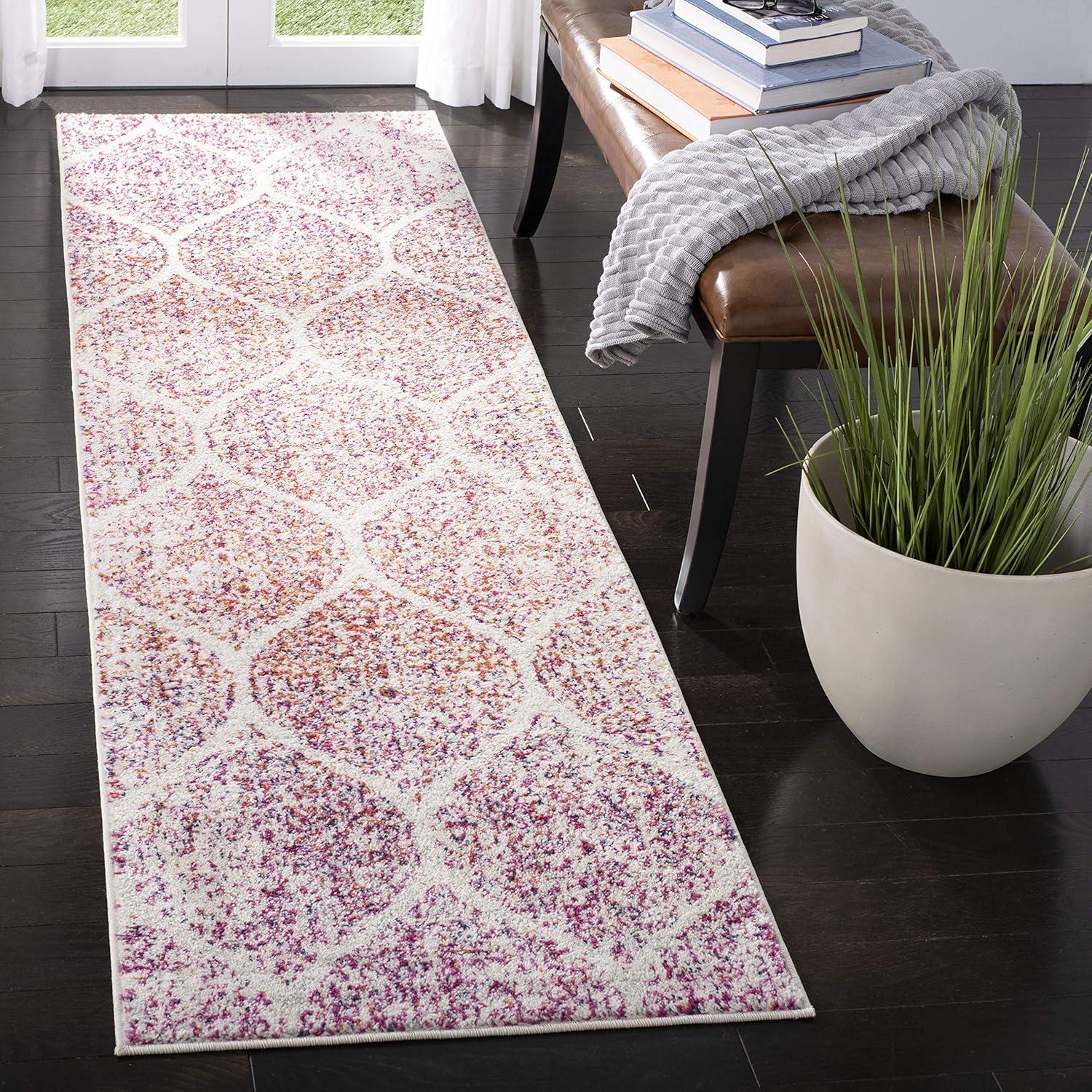 image:imageSAFAVIEH Madison Collection Area Rug 53 x 76 Creme amp Yellow Glam Ogee Trellis Distressed Design NonShedding amp Easy Care Ideal for High Traffic Areas in Living Room Bedroom MAD604CCreamFuchsia