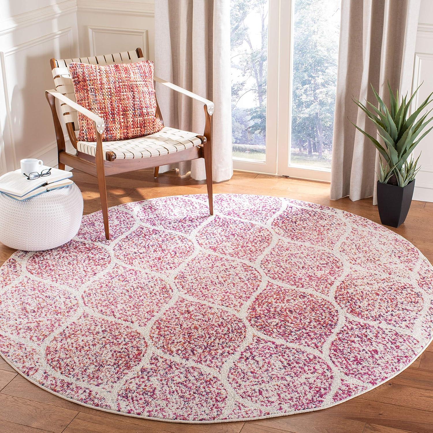 image:imageSAFAVIEH Madison Collection Area Rug 53 x 76 Creme amp Yellow Glam Ogee Trellis Distressed Design NonShedding amp Easy Care Ideal for High Traffic Areas in Living Room Bedroom MAD604CCreamFuchsia