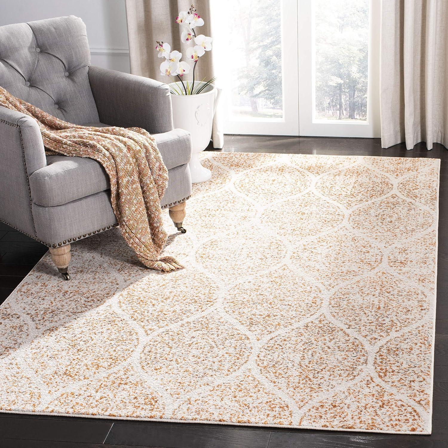image:imageSAFAVIEH Madison Collection Area Rug 53 x 76 Creme amp Yellow Glam Ogee Trellis Distressed Design NonShedding amp Easy Care Ideal for High Traffic Areas in Living Room Bedroom MAD604CCreamOrange