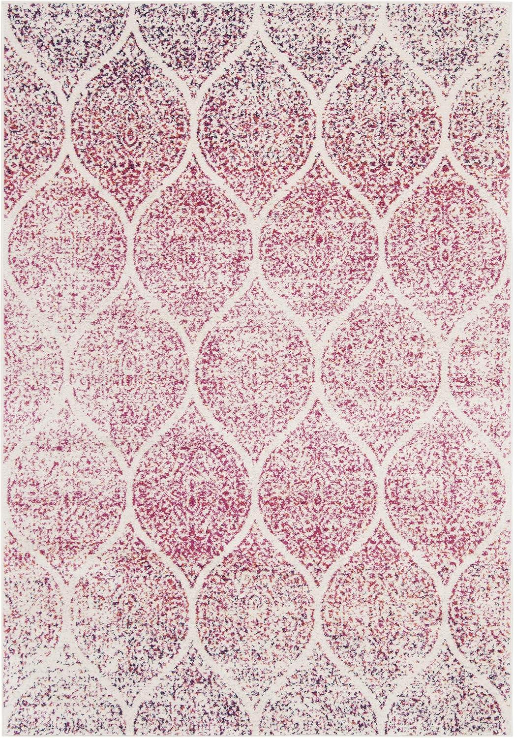 image:imageSAFAVIEH Madison Collection Area Rug 53 x 76 Creme amp Yellow Glam Ogee Trellis Distressed Design NonShedding amp Easy Care Ideal for High Traffic Areas in Living Room Bedroom MAD604CCreamFuchsia