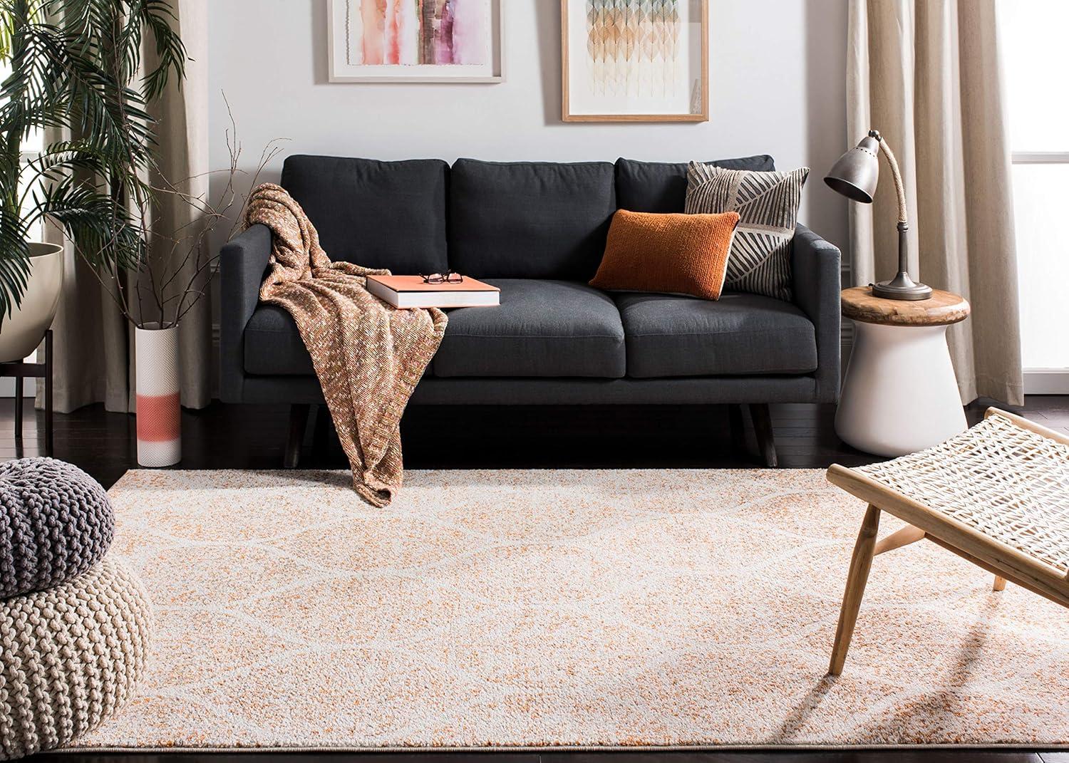 image:imageSAFAVIEH Madison Collection Area Rug 53 x 76 Creme amp Yellow Glam Ogee Trellis Distressed Design NonShedding amp Easy Care Ideal for High Traffic Areas in Living Room Bedroom MAD604CCreamOrange