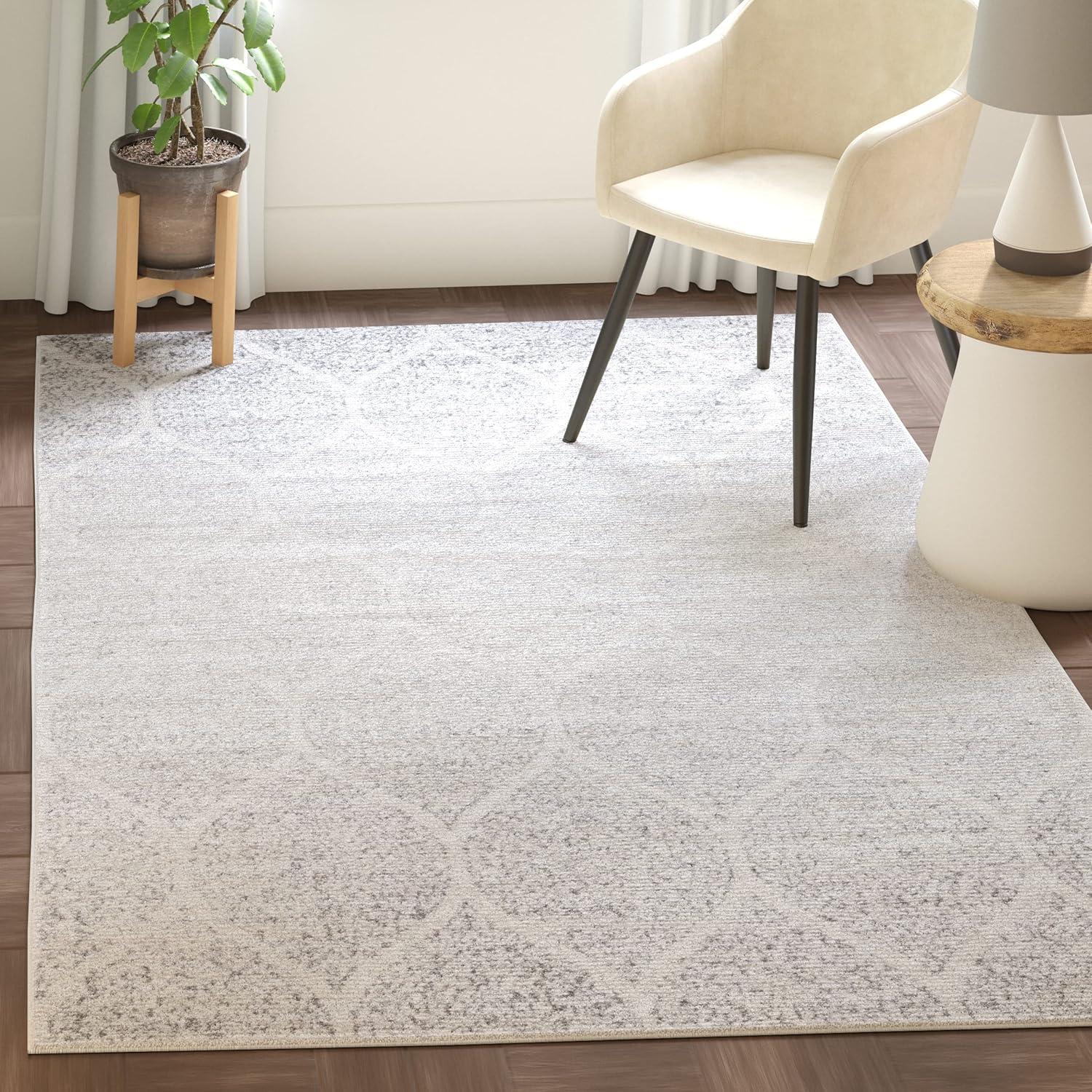 image:imageSAFAVIEH Madison Collection Area Rug 53 x 76 Creme amp Yellow Glam Ogee Trellis Distressed Design NonShedding amp Easy Care Ideal for High Traffic Areas in Living Room Bedroom MAD604CIvorySilver