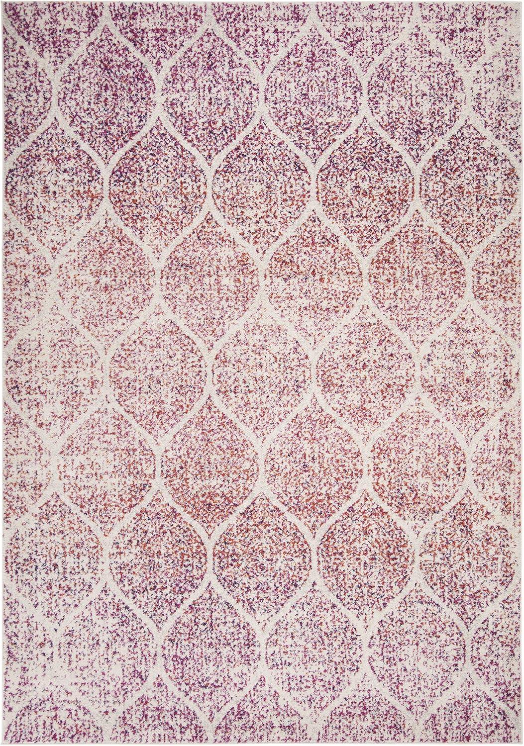 image:imageSAFAVIEH Madison Collection Area Rug 53 x 76 Creme amp Yellow Glam Ogee Trellis Distressed Design NonShedding amp Easy Care Ideal for High Traffic Areas in Living Room Bedroom MAD604CCreamFuchsia