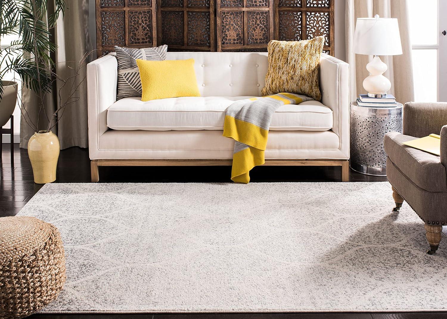 image:imageSAFAVIEH Madison Collection Area Rug 53 x 76 Creme amp Yellow Glam Ogee Trellis Distressed Design NonShedding amp Easy Care Ideal for High Traffic Areas in Living Room Bedroom MAD604CIvorySilver