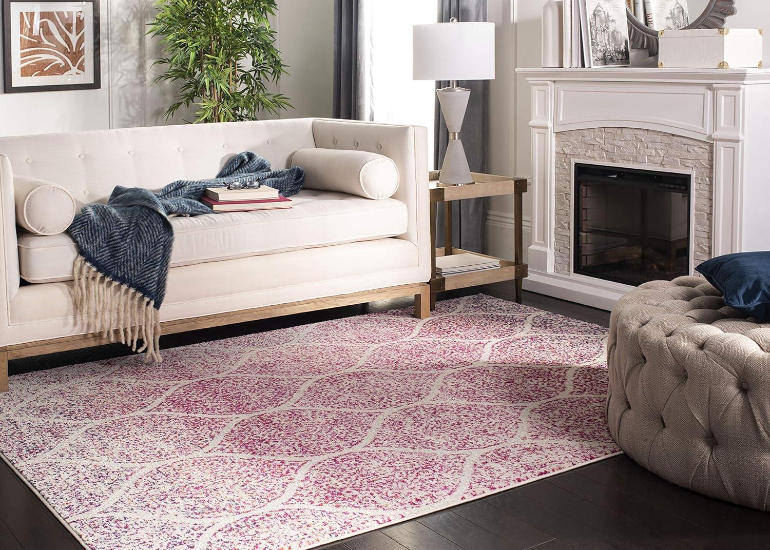 image:imageSAFAVIEH Madison Collection Area Rug 53 x 76 Creme amp Yellow Glam Ogee Trellis Distressed Design NonShedding amp Easy Care Ideal for High Traffic Areas in Living Room Bedroom MAD604CCreamFuchsia