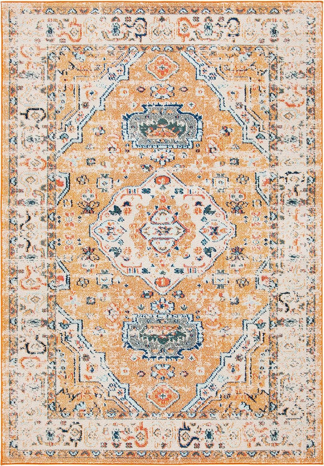 image:imageSAFAVIEH Madison Collection Area Rug 53 x 76 Orange amp Ivory Boho Chic Medallion Distressed Design NonShedding amp Easy Care Ideal for High Traffic Areas in Living Room Bedroom MAD468POrangeIvory