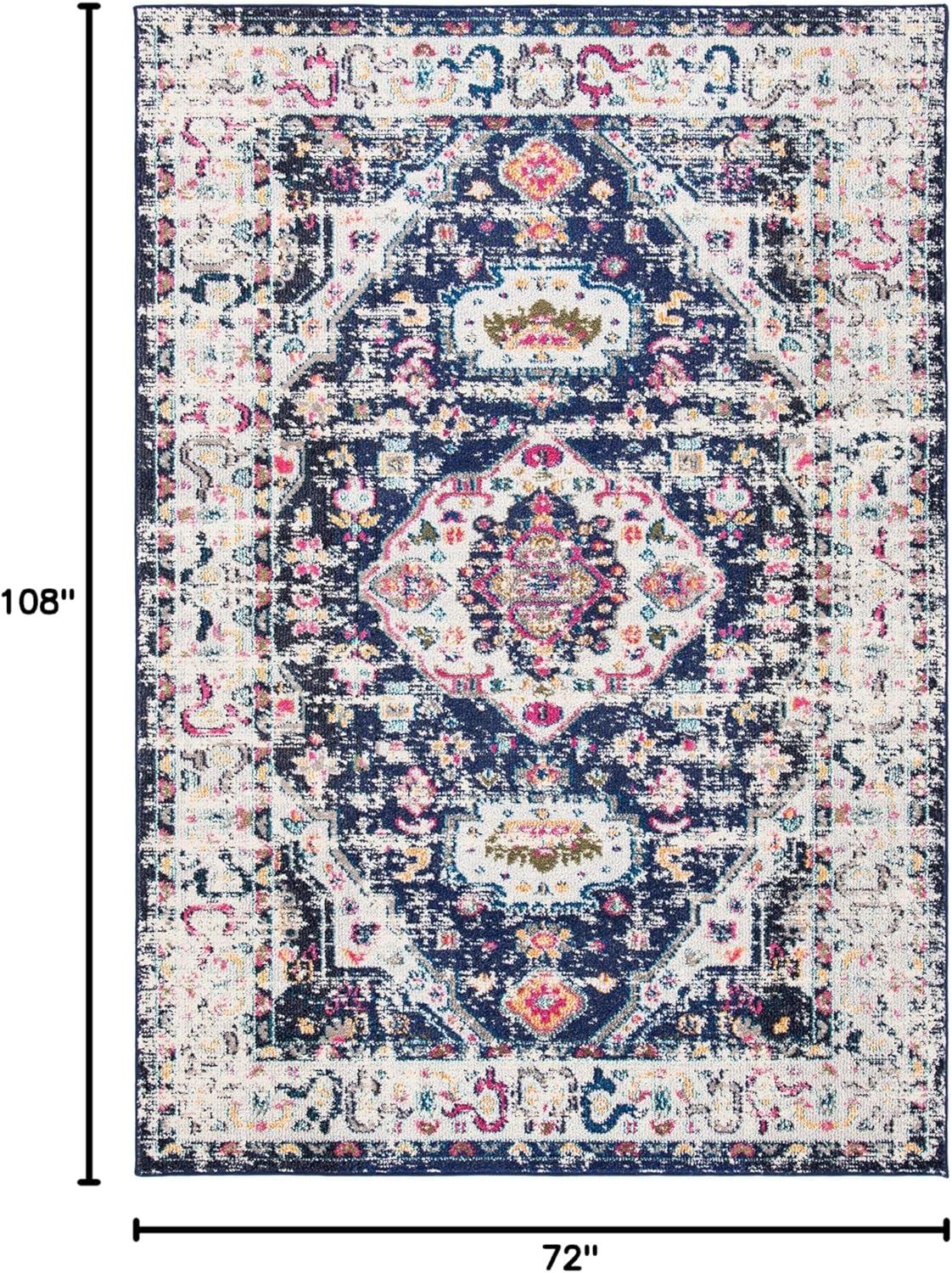 image:imageSAFAVIEH Madison Collection Area Rug 53 x 76 Orange amp Ivory Boho Chic Medallion Distressed Design NonShedding amp Easy Care Ideal for High Traffic Areas in Living Room Bedroom MAD468PNavyIvory