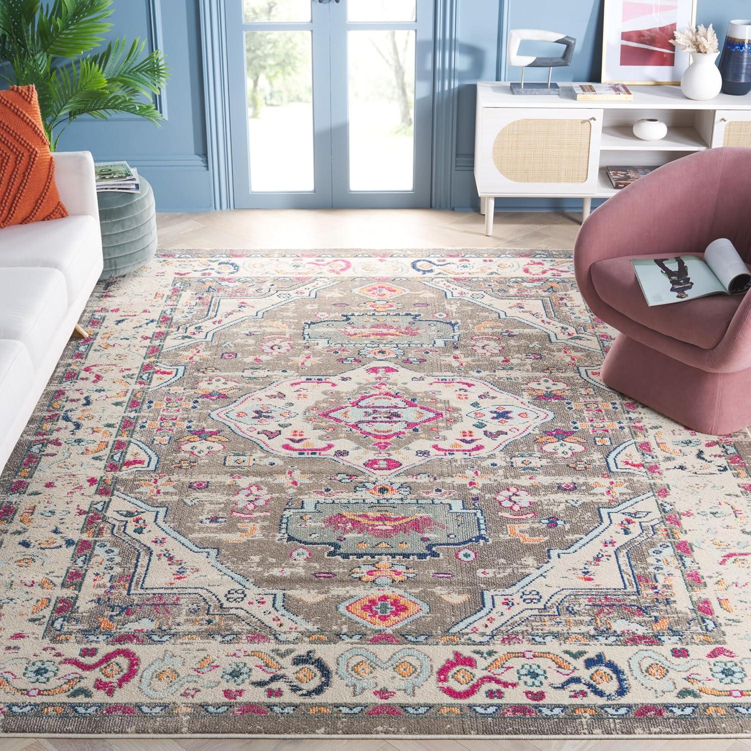 image:imageSAFAVIEH Madison Collection Area Rug 53 x 76 Orange amp Ivory Boho Chic Medallion Distressed Design NonShedding amp Easy Care Ideal for High Traffic Areas in Living Room Bedroom MAD468PTaupeIvory
