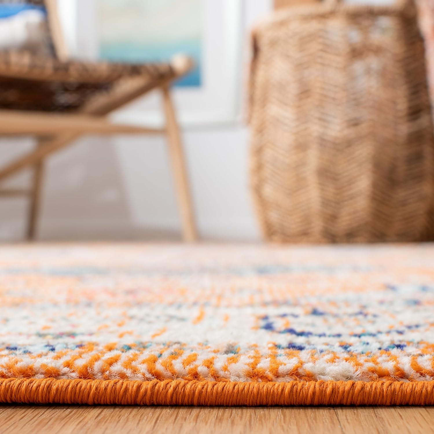 image:imageSAFAVIEH Madison Collection Area Rug 53 x 76 Orange amp Ivory Boho Chic Medallion Distressed Design NonShedding amp Easy Care Ideal for High Traffic Areas in Living Room Bedroom MAD468POrangeIvory