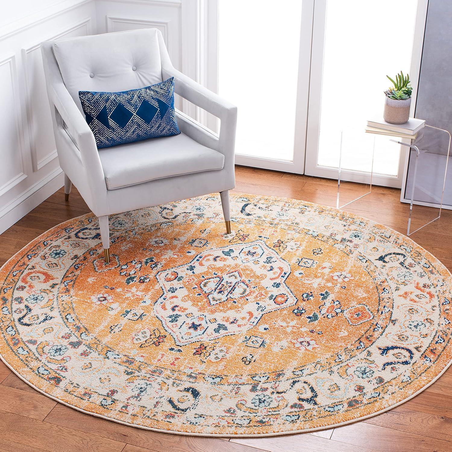 image:imageSAFAVIEH Madison Collection Area Rug 53 x 76 Orange amp Ivory Boho Chic Medallion Distressed Design NonShedding amp Easy Care Ideal for High Traffic Areas in Living Room Bedroom MAD468POrangeIvory