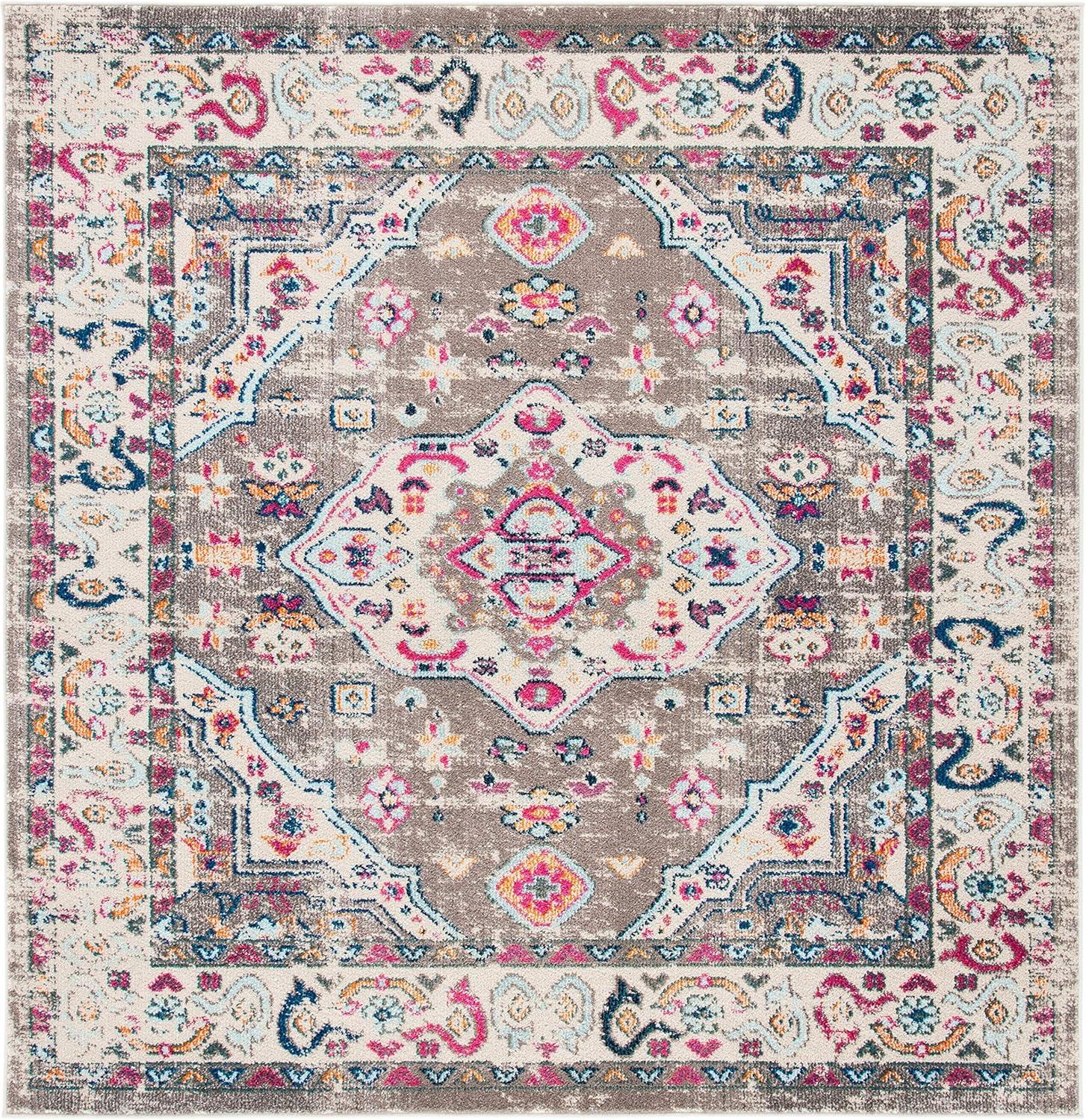 image:imageSAFAVIEH Madison Collection Area Rug 53 x 76 Orange amp Ivory Boho Chic Medallion Distressed Design NonShedding amp Easy Care Ideal for High Traffic Areas in Living Room Bedroom MAD468PTaupeIvory