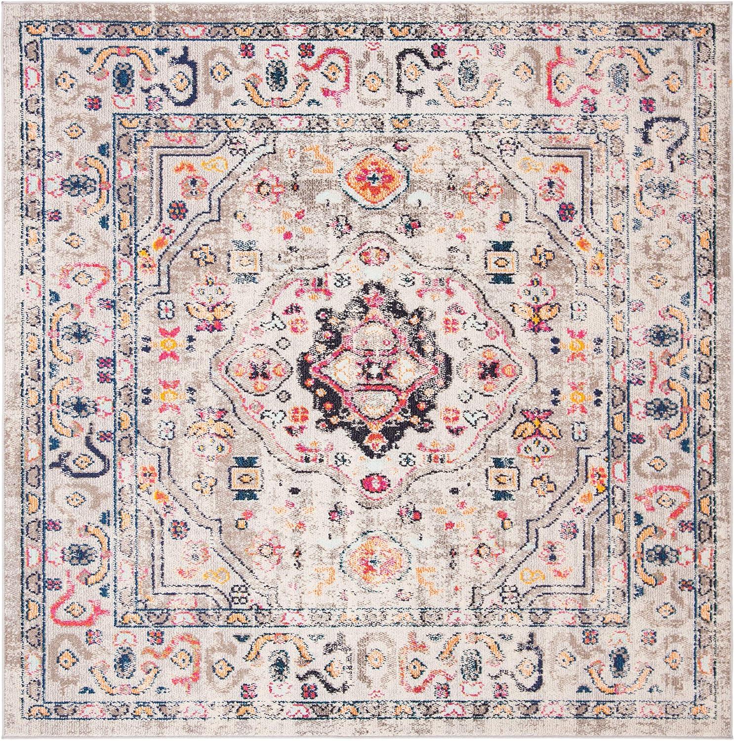 image:imageSAFAVIEH Madison Collection Area Rug 53 x 76 Orange amp Ivory Boho Chic Medallion Distressed Design NonShedding amp Easy Care Ideal for High Traffic Areas in Living Room Bedroom MAD468PGreyBlue