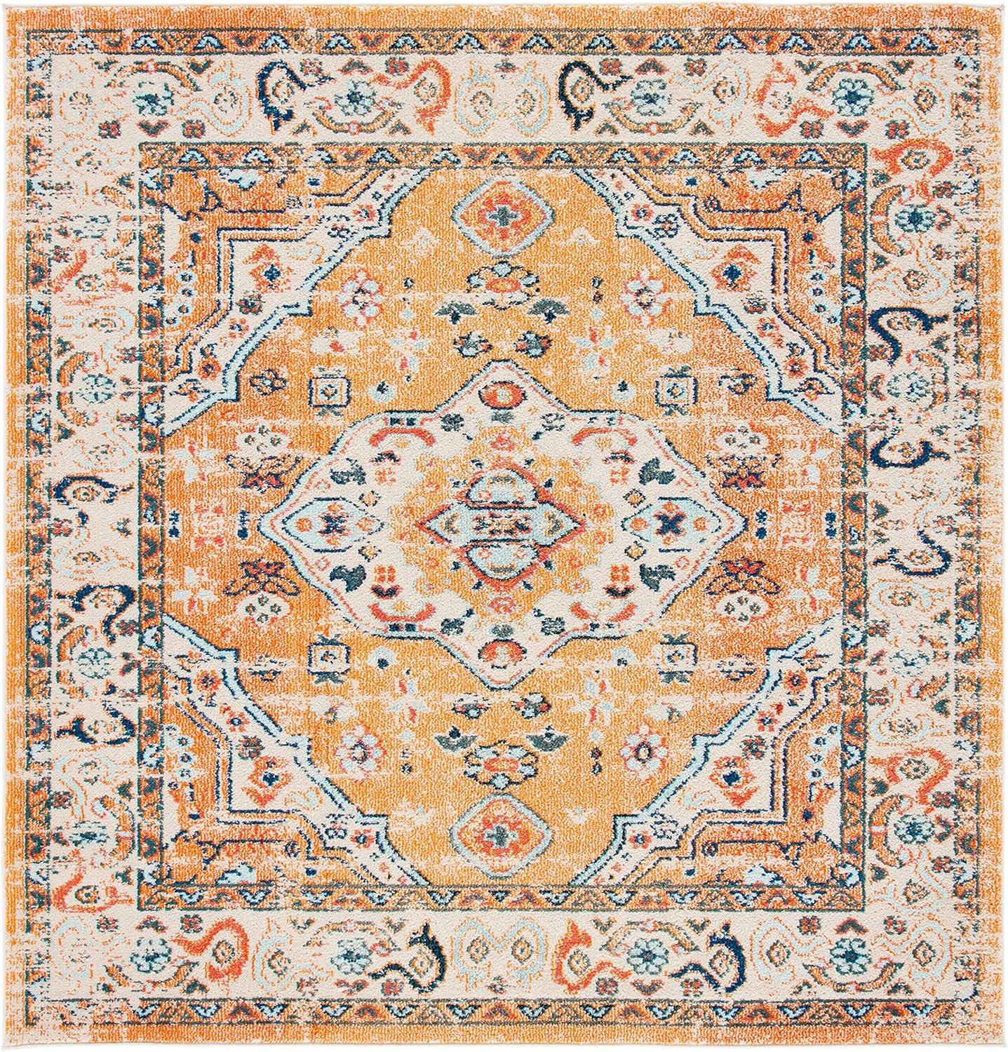 image:imageSAFAVIEH Madison Collection Area Rug 53 x 76 Orange amp Ivory Boho Chic Medallion Distressed Design NonShedding amp Easy Care Ideal for High Traffic Areas in Living Room Bedroom MAD468POrangeIvory