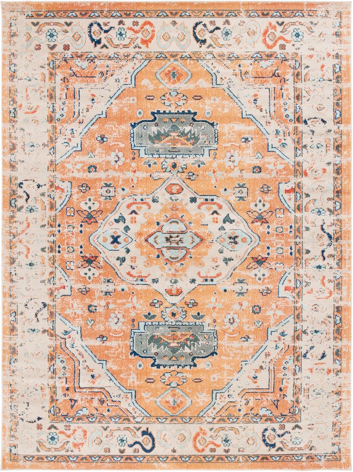 image:imageSAFAVIEH Madison Collection Area Rug 53 x 76 Orange amp Ivory Boho Chic Medallion Distressed Design NonShedding amp Easy Care Ideal for High Traffic Areas in Living Room Bedroom MAD468POrangeIvory