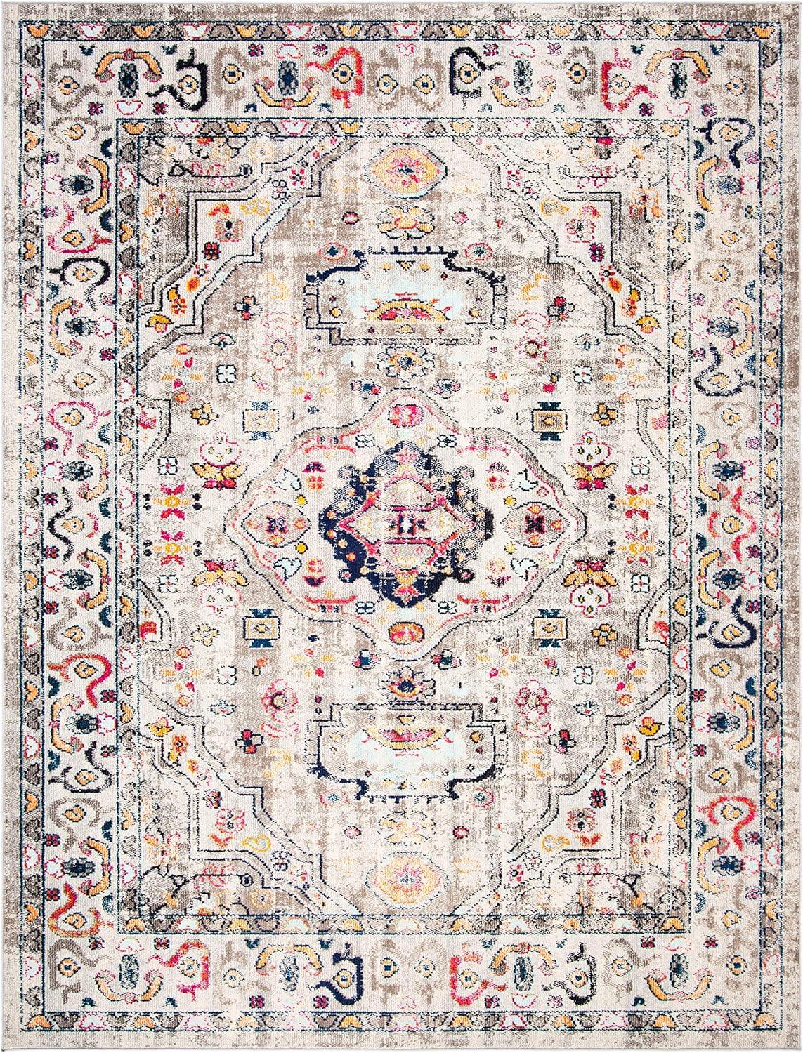 image:imageSAFAVIEH Madison Collection Area Rug 53 x 76 Orange amp Ivory Boho Chic Medallion Distressed Design NonShedding amp Easy Care Ideal for High Traffic Areas in Living Room Bedroom MAD468PGreyBlue