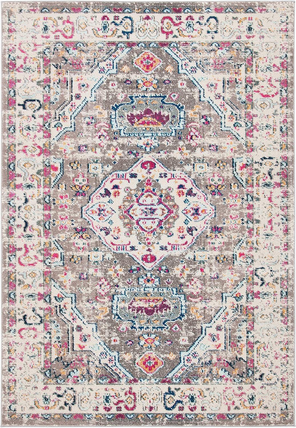 image:imageSAFAVIEH Madison Collection Area Rug 53 x 76 Orange amp Ivory Boho Chic Medallion Distressed Design NonShedding amp Easy Care Ideal for High Traffic Areas in Living Room Bedroom MAD468PTaupeIvory