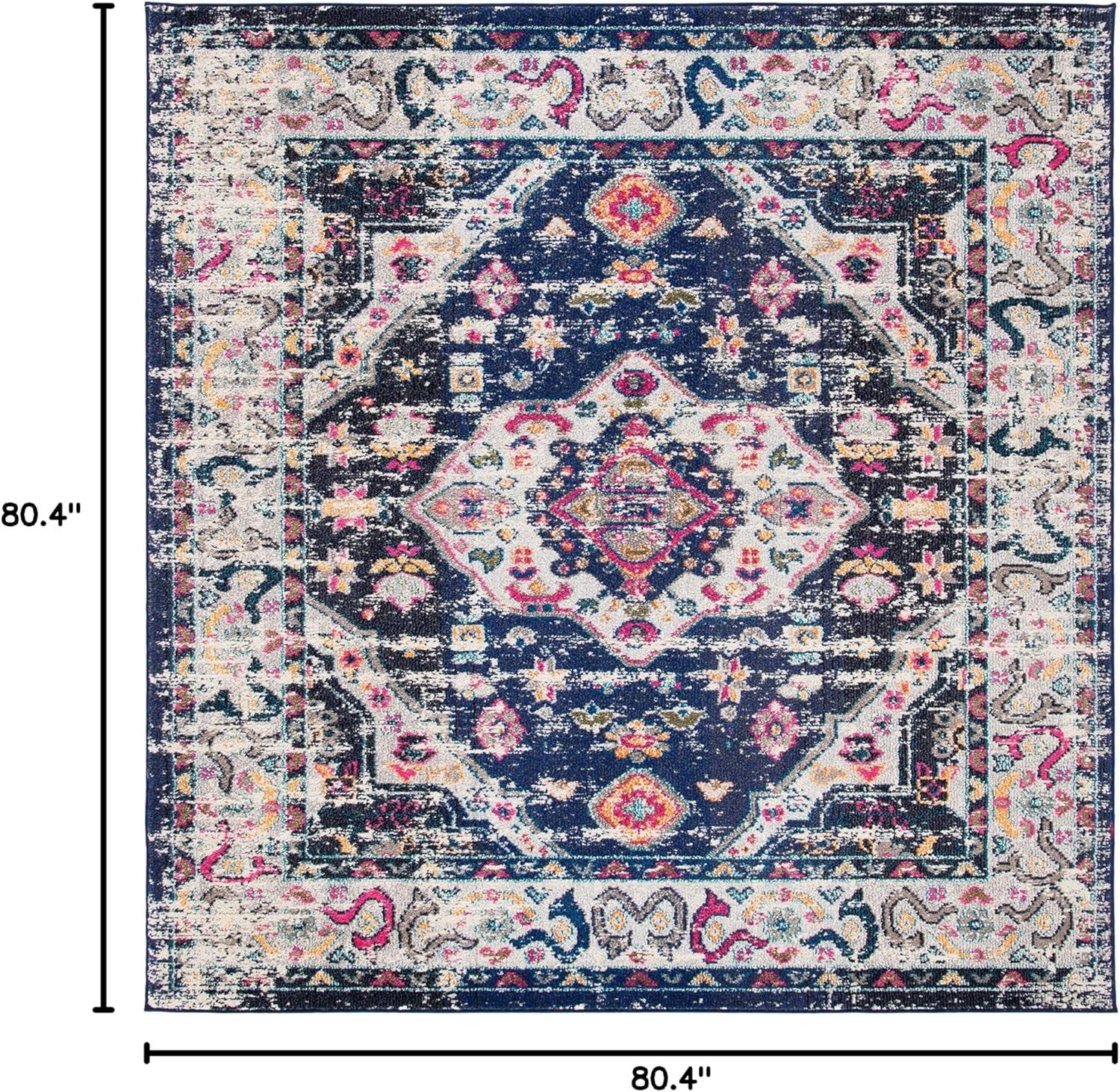 image:imageSAFAVIEH Madison Collection Area Rug 53 x 76 Orange amp Ivory Boho Chic Medallion Distressed Design NonShedding amp Easy Care Ideal for High Traffic Areas in Living Room Bedroom MAD468PNavyIvory