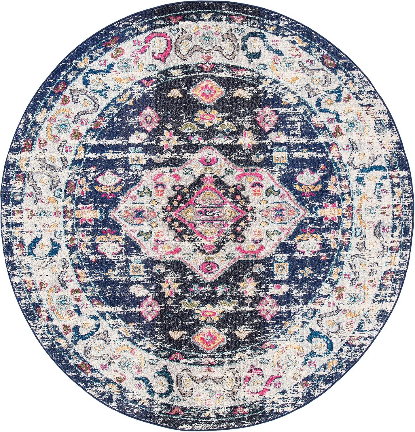 image:imageSAFAVIEH Madison Collection Area Rug 53 x 76 Orange amp Ivory Boho Chic Medallion Distressed Design NonShedding amp Easy Care Ideal for High Traffic Areas in Living Room Bedroom MAD468PNavyIvory