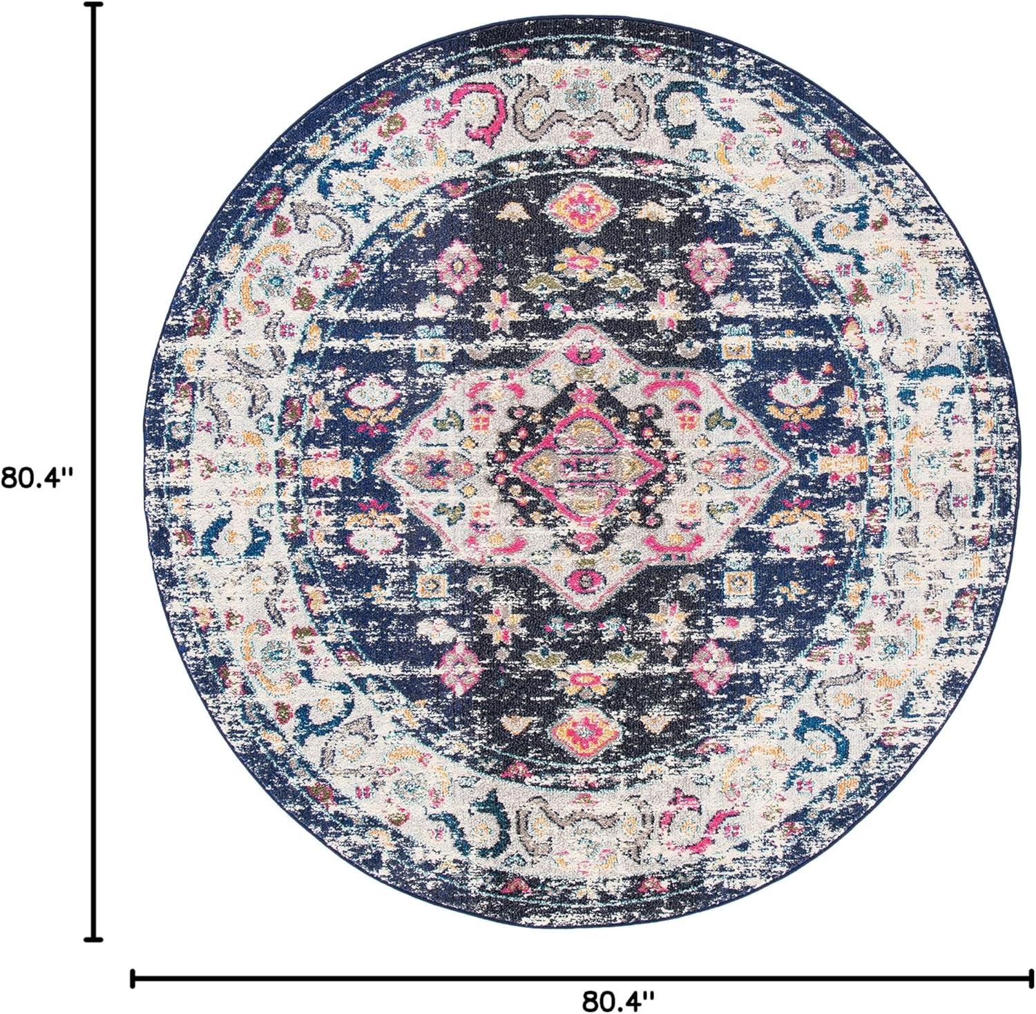image:imageSAFAVIEH Madison Collection Area Rug 53 x 76 Orange amp Ivory Boho Chic Medallion Distressed Design NonShedding amp Easy Care Ideal for High Traffic Areas in Living Room Bedroom MAD468PNavyIvory