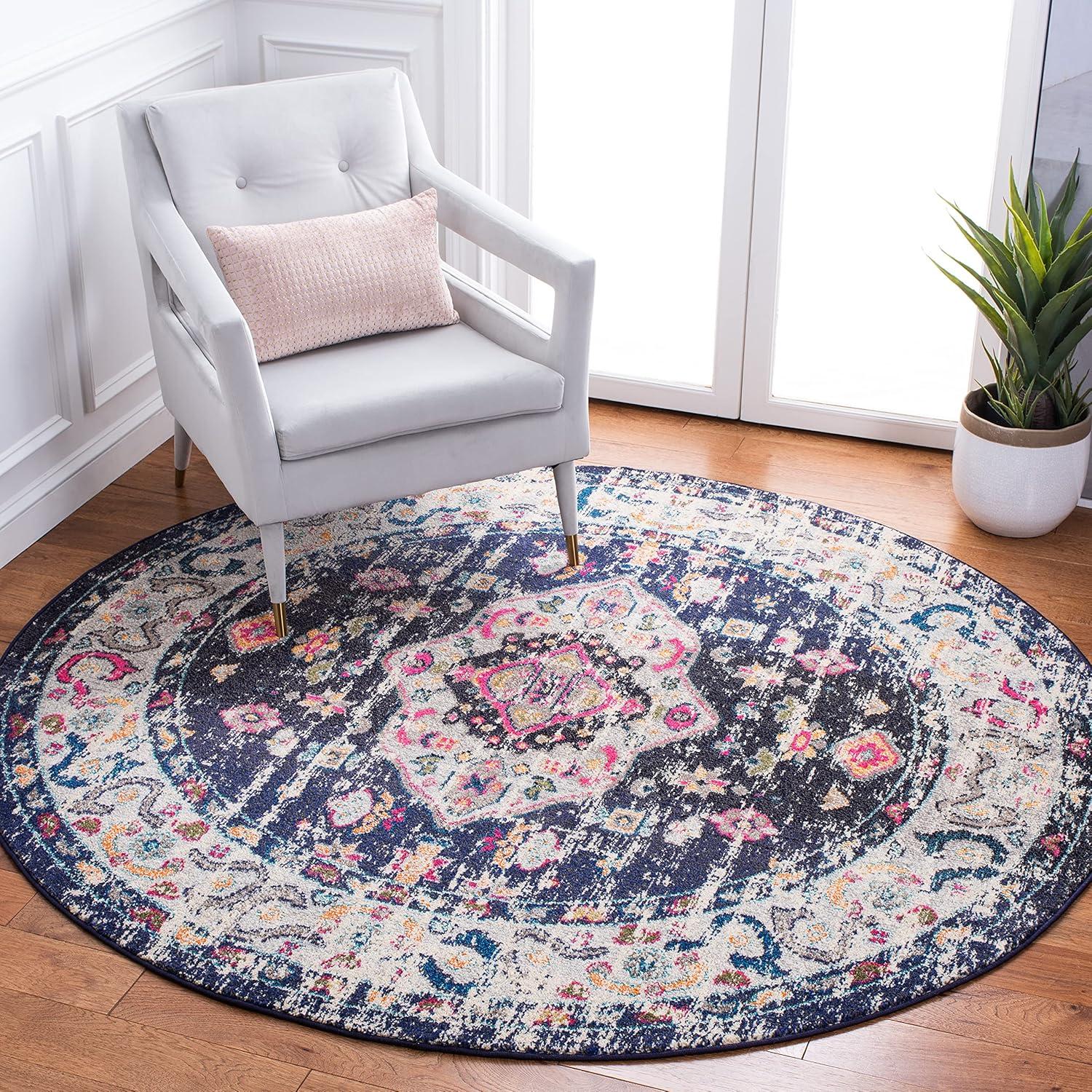 image:imageSAFAVIEH Madison Collection Area Rug 53 x 76 Orange amp Ivory Boho Chic Medallion Distressed Design NonShedding amp Easy Care Ideal for High Traffic Areas in Living Room Bedroom MAD468PNavyIvory
